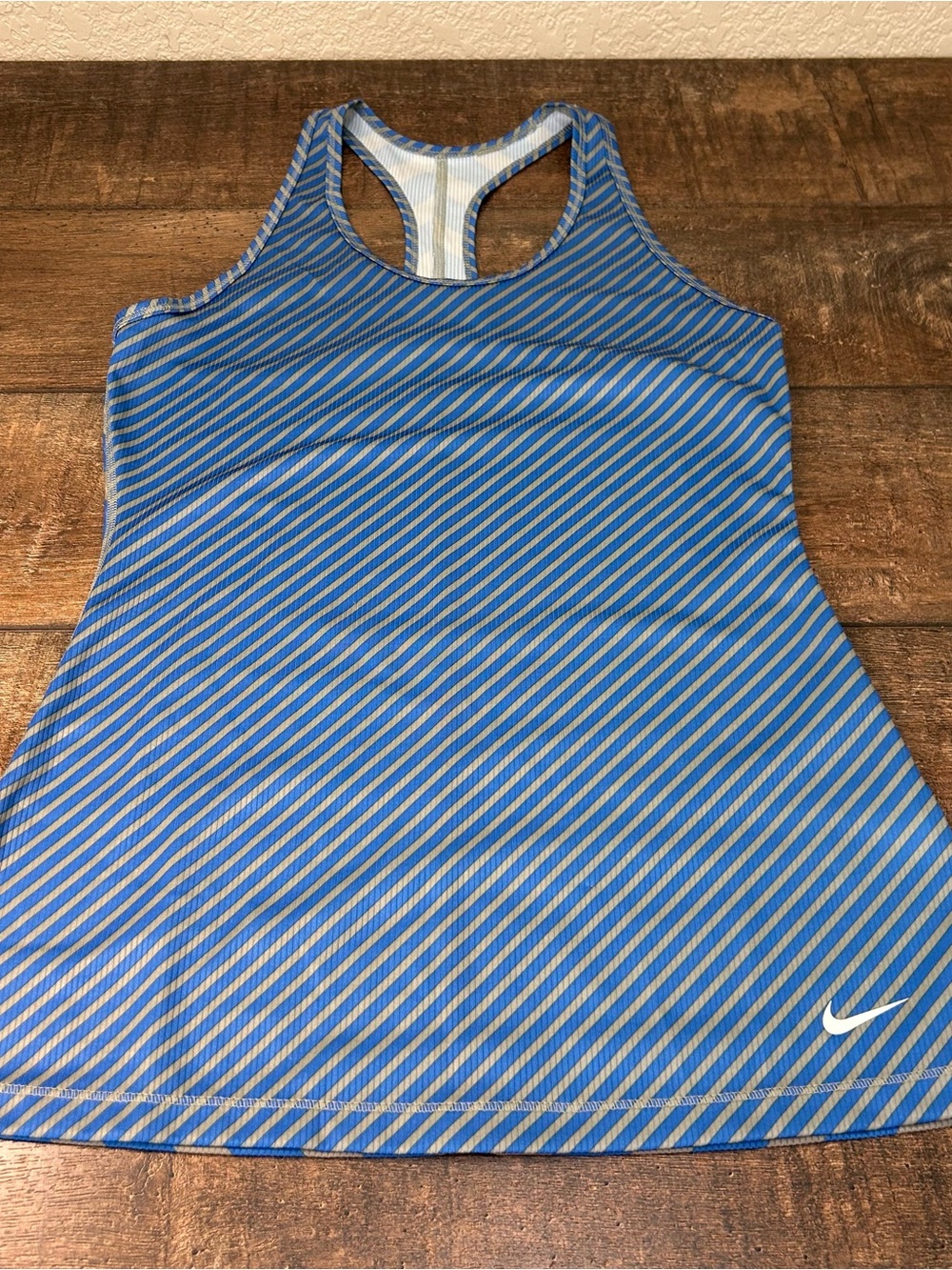 Nike Dri Fit  Blue and Gray Diagonal Stripe Racerback Tank